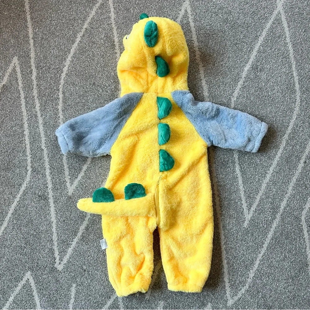 Plush Yellow and Green Onesie Full Zip Dinosaur Costume 3-6 Months